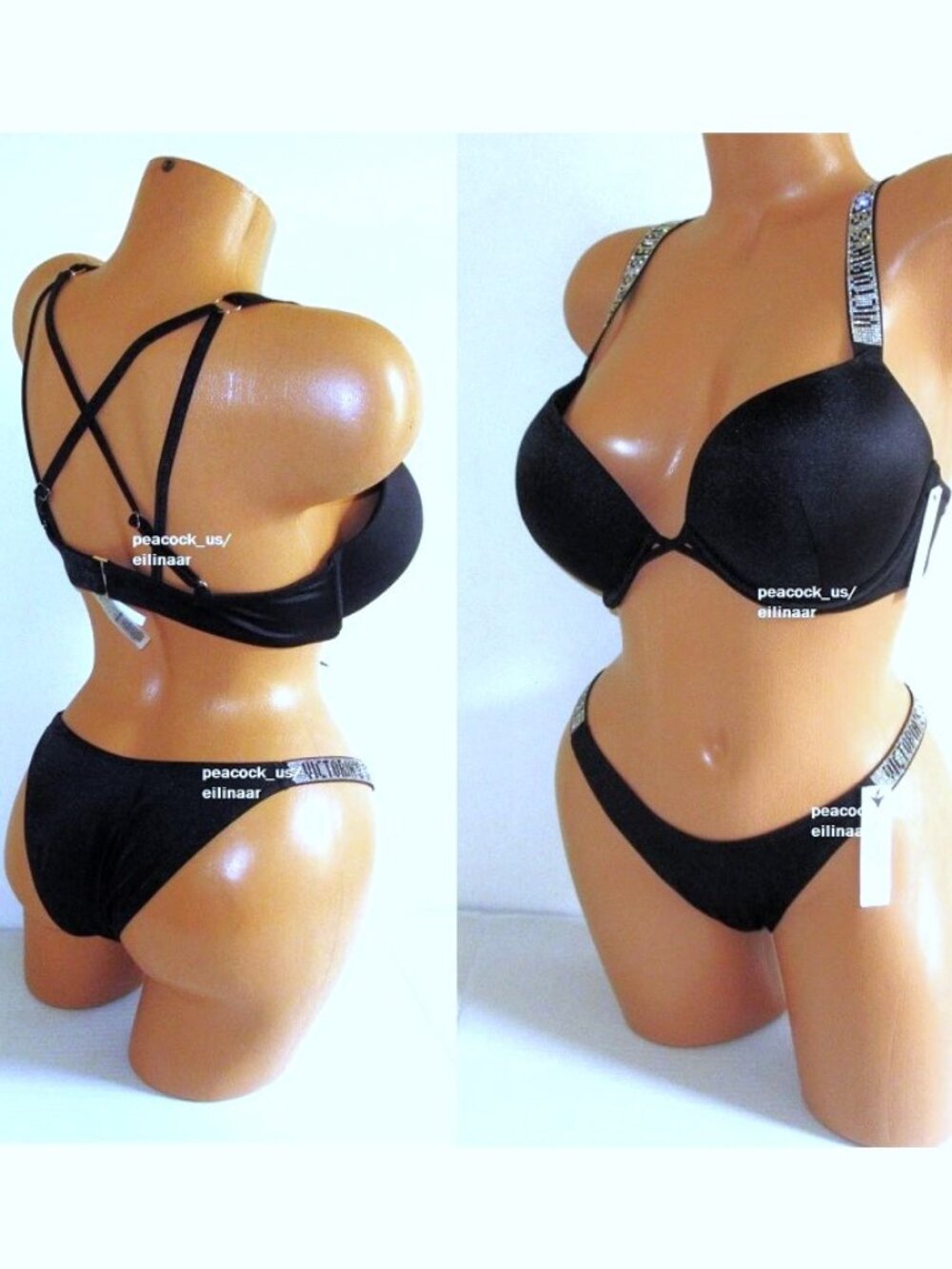 38C/L Victoria Secret Swim Shine Strap Bombshell Push Up Top Bikini Set +2 Cups